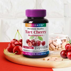 HOLIDAYS Montmorency Tart Cherry Supplement – 99% Concentrated Tart Cherry Powder, Natural Melatonin Support, Sleep & Recovery Wellness, 500mg × 120 Tablets, 4 Bottles _ Made in KOREA HOLIDAYS_
